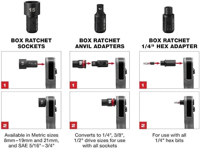 BEbexi Suitable for Milwaukee 49-16-1640 Box Ratchet Socket SAE Set - 8 PC, Black thumbnail 5