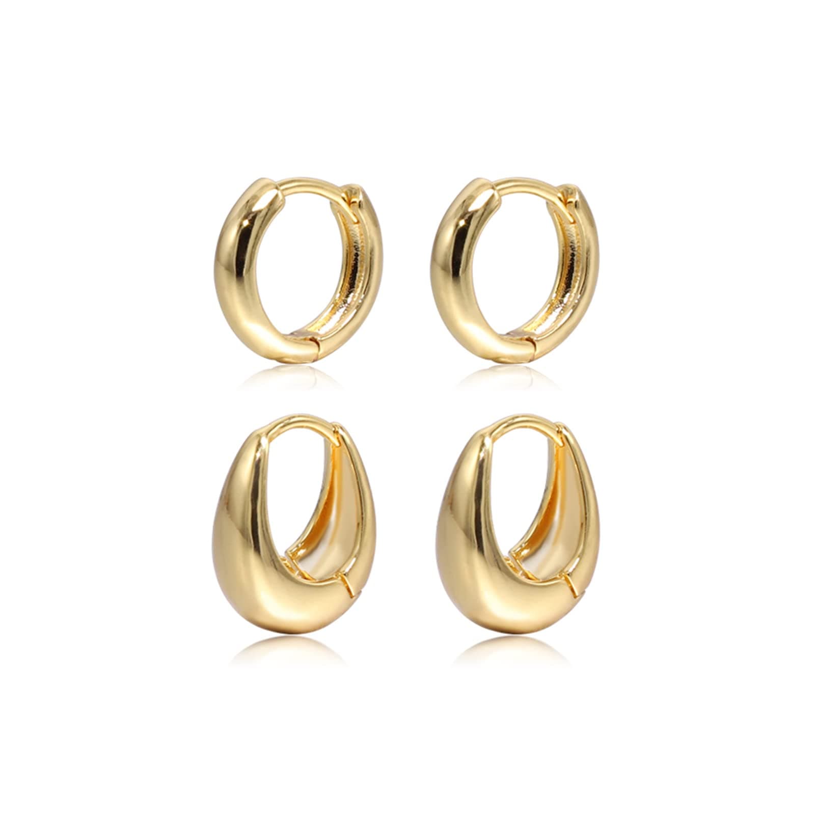 2 pairs Small Hoop Earrings for Women 18K Gold Plated Hoop Huggie Earrings for Women (set 5-2 pairs) - Image 1