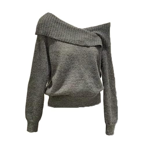 Christmas wear Slanted Shoulder Longsleeved Sweater Womens Autumn and Winter twopiece top - Image 1
