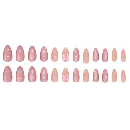 Hkanlre Pink Press on Nails Medium Bow Fake Nails Tips Full Cover Almond False Cute Nails for Women and Girls 24PCS thumbnail 5