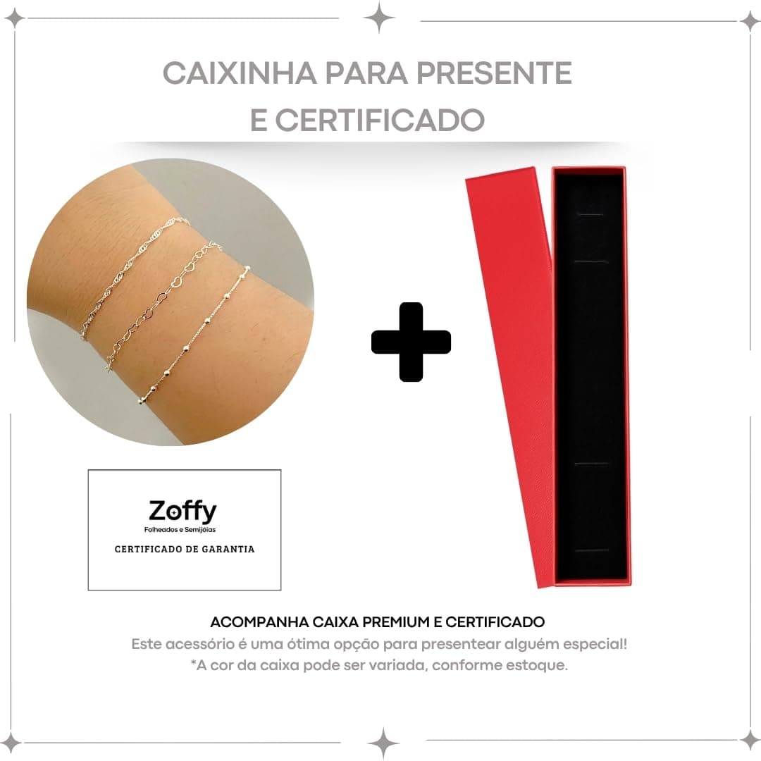Kit 3 Pulseiras Singapura, Coração, Bolinha Folheadas A Prata 925 Premium Conjunto thumbnail 3