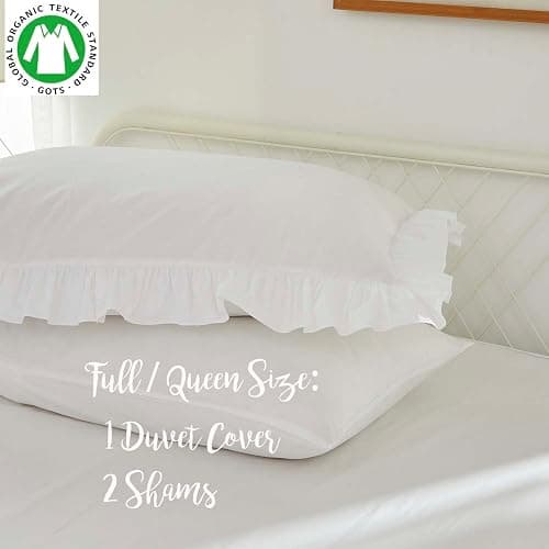 Brandream Kid's Duvet Cover Twin/Twin XL Size,100% Organic Cotton 2pcs Girl Bedding Duvet Cover Set, Ruffled Fringe Solid Color Soft Breathable with Zipper Closure & Corner Ties(White) thumbnail 7