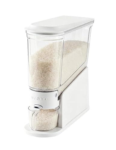 UFORU Rice Dispenser 11Lbs, Slim Rice Storage Container for Small Space, BPA-Free Clear Dry Food Dispenser Sealed Moisture Proof, Grain&Cereal Storage Bucket for Kitchen Pantry Household, White - Image 1