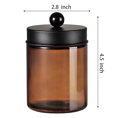 Amber Glass Qtip Holder, Apothecary Jar,Qtip Dispenser with Metal Lid & Stickers- 3Pack Containers,Vanity Canister Organizer Storage,Bathroom Accessories Set for Cotton Swab, Ball, Pad, Floss thumbnail 3