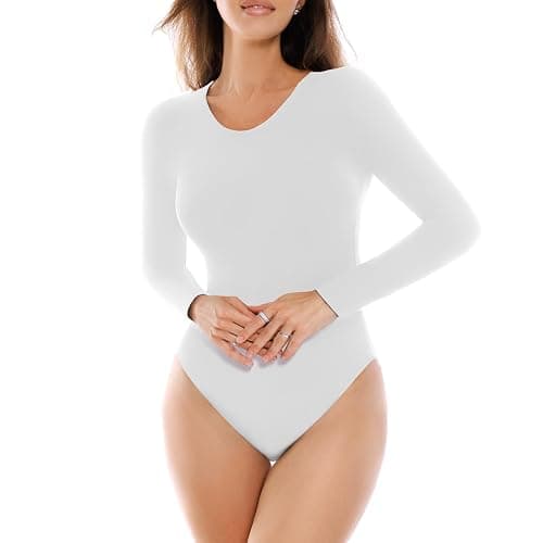 SINOPHANT Long Sleeve Bodysuits for Women Crew Round Neck Basic Stretchy Slim Fit Body Suit Tops - Image 1