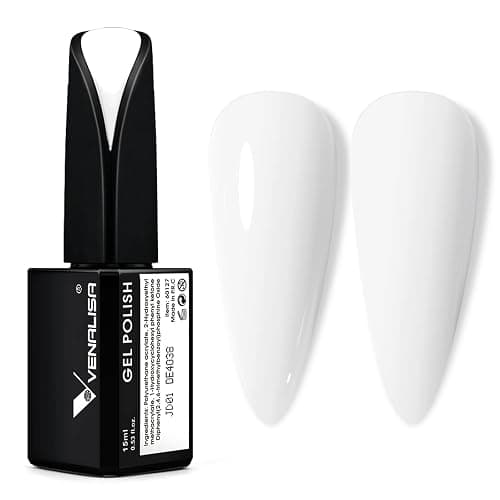 VENALISA 15ml Gel Nail Polish, Pure White Color Soak Off UV LED Nail Gel Polish Nail Art Starter Manicure Salon DIY at Home, 0.53 OZ - Image 1
