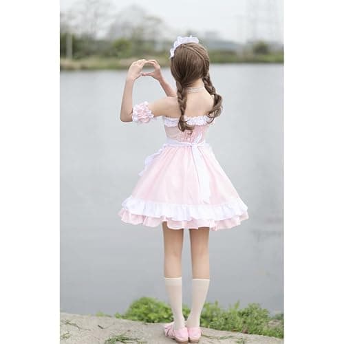 XYGJZ Sweet Lolita Dress for Women Off-Shoulder Ruffled Layered Maid Costume Cosplay Dress thumbnail 7