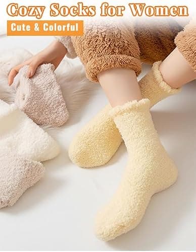 VoJoPi 5 Pairs Fuzzy Socks for Women - Microfiber Super Soft Fluffy Warm Winter Home Bed Cute Sleeping Cozy Socks thumbnail 6