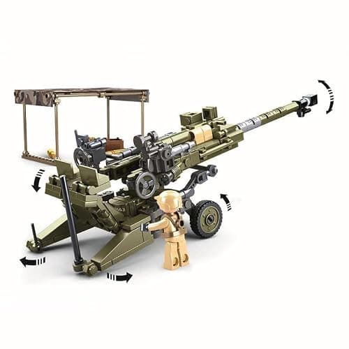 General Jim's US Army 155mm Howitzer Building Set – 258 Pieces – WWII Korea Vietnam Artillery Model – Army Green with Camouflage – Includes 2 Soldier Figures – Rotating Turret – Compatible Bricks thumbnail 5