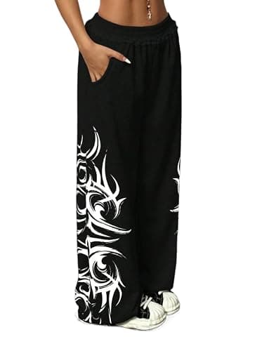 Y2k Wide Leg Baggy Grunge Double Waisted Drawstring Sweatpants Streetwear Women Emo 2000s Star Pants - Image 1
