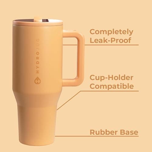 HydroJug Traveler - 32 oz Water Bottle with Handle & Flip Straw - Fits in Cup Holder, Leak Resistant Tumbler-Reusable Insulated Stainless Steel & Rubber Base - Gifts for Women & Men, Marigold thumbnail 3