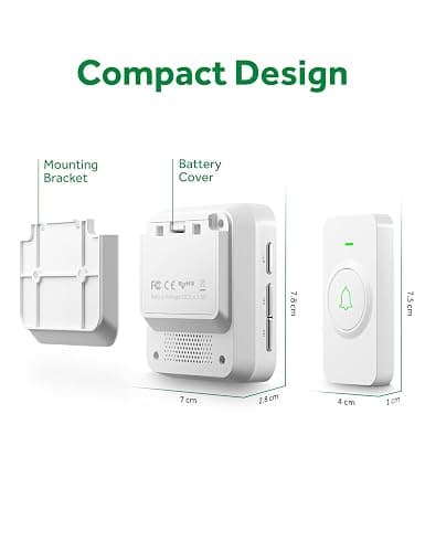 AVANTEK Wireless Door Bell, WA-11 Waterproof Battery Operated Doorbell Chime Operating at 1000 Feet, Portable Door Chime kit with 52 Melodies, 5 Volume Levels, and CD Quality Sound thumbnail 2