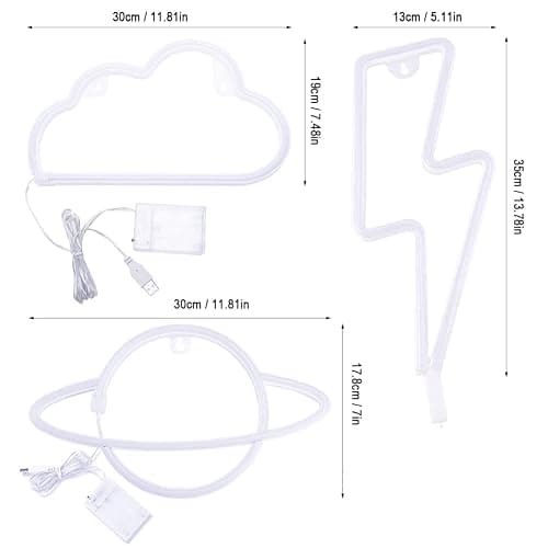 Neon Light Sign, 3 Pcs Eclair Planète Nuage Space Neon Sign Batterie USB Neon Sign Light Néon Signe Planète Lampe pour Chambre à Coucher Salle de Jeux Bar Fête Pépinière Fête d'anniversaire thumbnail 8