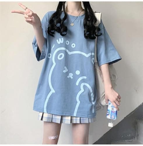 Tyadorw Womens Kawaii Shirt Aesthetic Shirts Harajuku Japanese Streetwear Kawaii Bear Graphic Tees Kawaii Oversized T Shirts thumbnail 2