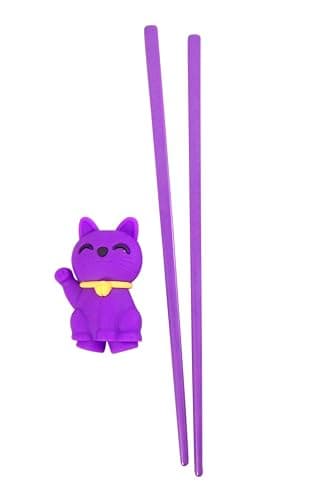 Authentic Japanese Purple Lucky Cat Training Cheater Chopsticks for Kids and Beginners, 7 Inch thumbnail 2