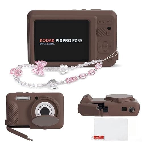 TUOOUT Case for Kodak PIXPRO FZ55, FZ55 accessories,Soft Silicone Protective Case Removable Lens Cover, lncludes Screen Protector and Cute Lanyard- Brown - Image 1