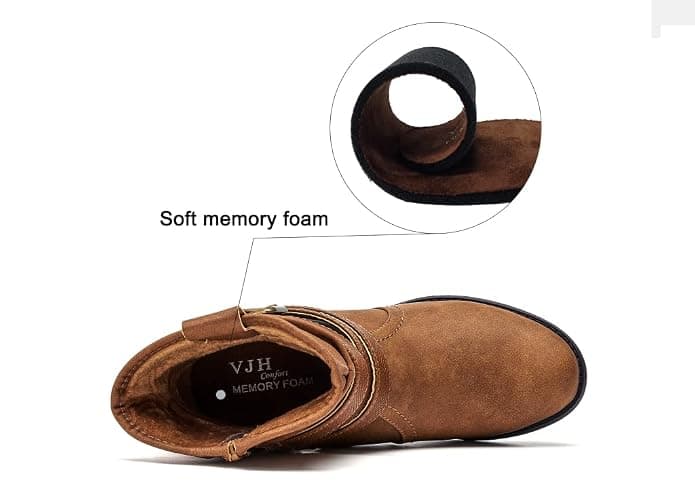 VJH confort Women's Mid Calf Boots,Round Toe Comfort Low Heel Slouchy Dress Booties with Buckle Strap Side Zipper thumbnail 3