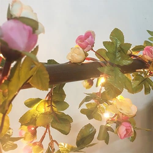 FLCSIed 2 Meter 20 LED Flower Leaf Garland Copper LED Fairy String Lights for Wedding Decoration Party Event with Timer Function (Rose) thumbnail 5
