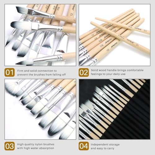 32 Pcs Acrylic Paint Brushes Set, Artist Painting Supplies Kit with Case - Professional Painting Tools for Oil Watercolor Gouache Canvas Rock - Art Essentials for Adults Teens Kids thumbnail 5