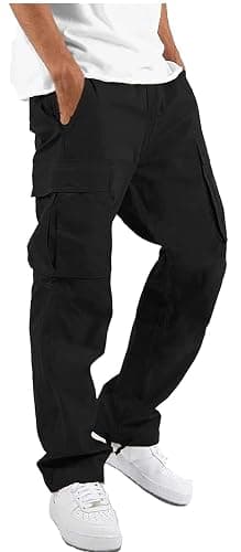 HUNGSON Mens Cargo Pants Drawstring Casual Hiking Pants Joggers Athletic Trousers Cotton Loose Straight Sweatpants for Men - Image 1