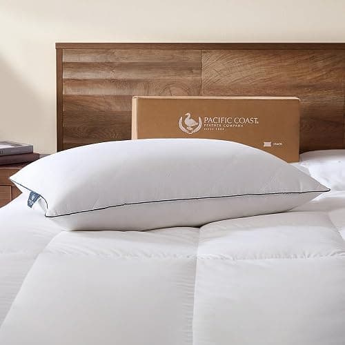 Pacific Coast Bed Pillow, Luxury Hotel Collection Goose Feather and Down Pillow for Sleeping with Classic Diamond Pattern, Medium Supportive, Standard Size 1 Pack - Image 1
