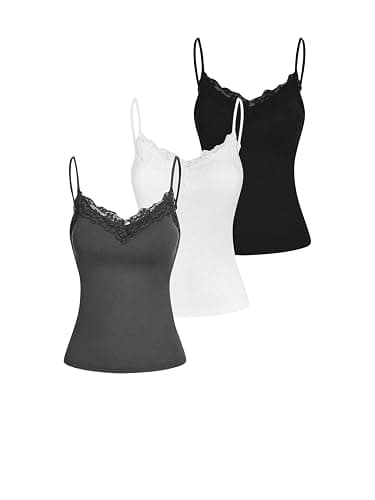 SOLY HUX Women's Camisole Tops with Built in Bra 3 Packs Lace Trim Spaghetti Strap Cami Tank Top - Image 1