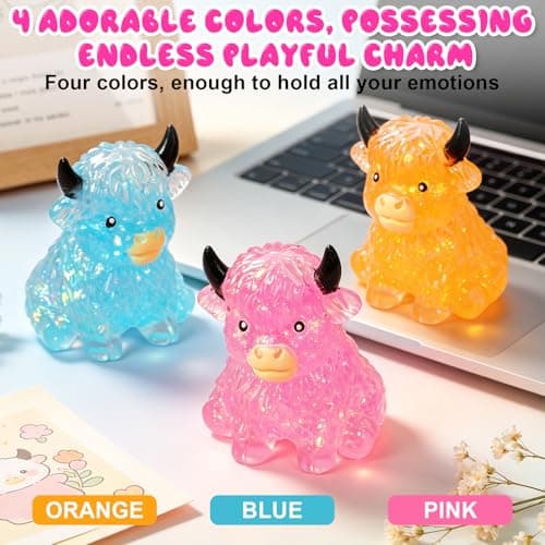 Glitter Highland Cow Squishies Fidget Toy, Cute Sensory Squeeze Toy，Soft Slow Rising Sensory Stress Relief Ball for Adults，Party Favor for Cow Lovers (Orange) thumbnail 2