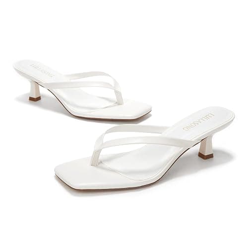 LULLASONG Women's Kitten Heels Sandals Square Open Toe Flip Flop Heels 1.8-2 Inch Heeled Sandals for Women - 10 - White thumbnail 3