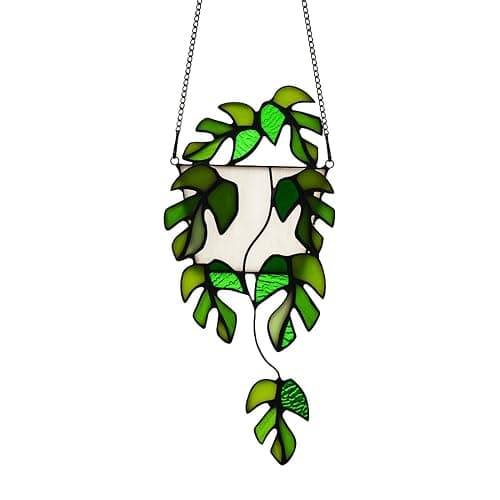 BOXCASA Stained Glass Window Hanging - Handmade Monstera Leaf Suncatcher for Plant Lovers,Plant Gifts for Women,Grandma,Mother's Day,Christmas thumbnail 6
