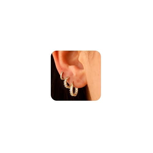 ASCOMY Gold Hoop Earrings Set for Women - 14K Gold/White Gold Plated Huggie Hoops, Cubic Zirconia Studs, Chunky Open Hoops - CZ Jewelry Gifts - Image 1