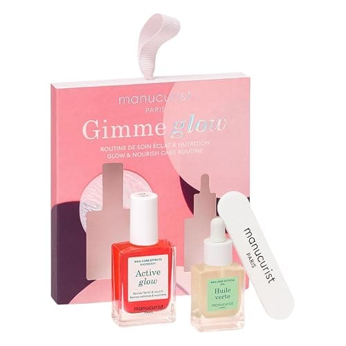 Manucurist Active Glow Raspberry Gift Set with Green Oil | Care nail polish and cuticle oil gift box with mini nail file. Vegan nail care gift for women - Image 1