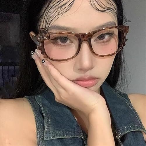 MANGMAO Cheetah Print Kawaii Fake Glasses Y2k Glass Emo Grunge Accessories Cosplay Anime Vintage Leopard Print Glasses (Leopard,One Size) thumbnail 6
