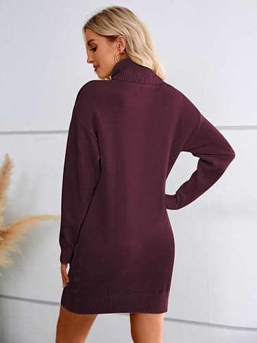 SENFURE Women Turtleneck Sweater Dress Oversized Long Sleeve Knit Pullover Fall Sweater Short Dresses thumbnail 2