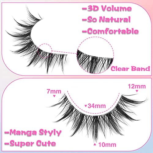 Manga Lashes Natural Look Anime Lashes Cosplay False Eyelashes with Clear Band 3D Wispy Eyelashes Asian Japanese Korean Style Manhua Lashes Look Like Individual Clusters Pack by EYDEVRO - Clear Band thumbnail 2