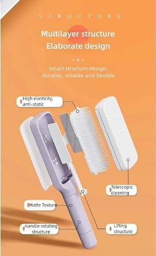 Self Cleaning Hair Brushes, Easy Clean Hair Brush with Retractable Bristles, Anti Static Massage Comb Brush for Effortless Hair Removal and Cleaning thumbnail 5