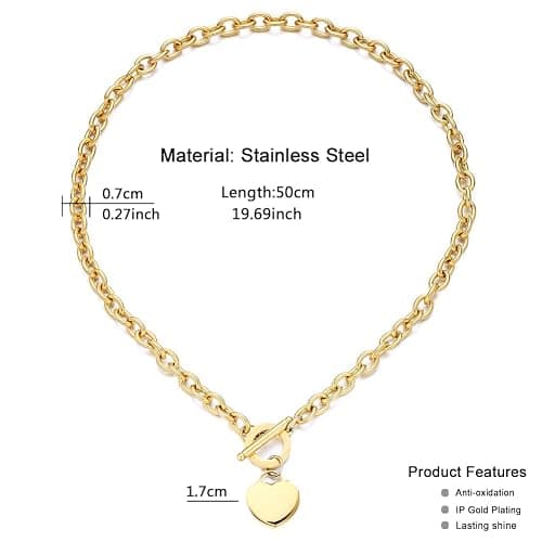 WangGao Elegent Love Stainless Steel Link Chain Blank Heart Charms Necklace for Women Toggle Clasp Closure thumbnail 2