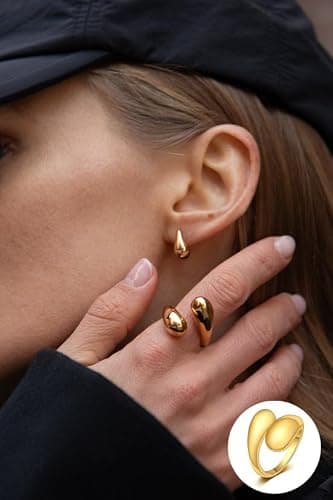 KOHOTA 6PCS Thick Dome Chunky Rings for Women 18K Gold Plated Braided Twisted Signet Ring Big Croissant Ring Minimalist Statement Ring Size 5-9 thumbnail 3