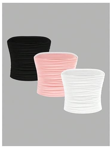 Milumia Girl's 3 Pack Tube Tops Shirt Ruched Strapless Sleeveless Solid Basic Bandeau Tops thumbnail 3