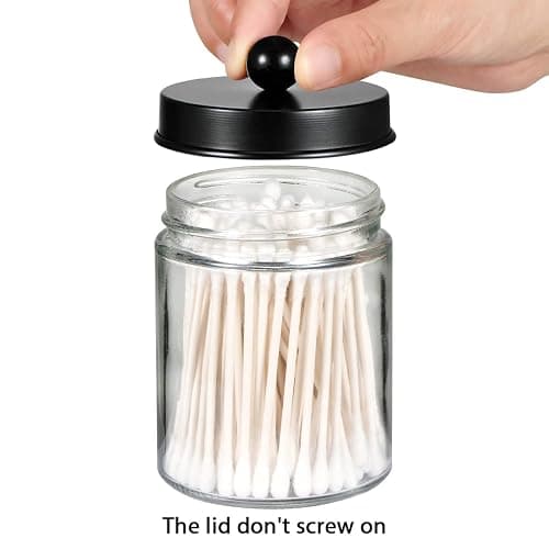 Amolliar 4 Pack Apothecary Jars Bathroom Vanity Storage Organizer Set -Countertop Canister with Stainless Steel Lids &Cute Stickers - Qtip Dispenser Holder for Qtips,Cotton Swabs,Makeup Sponges(Black) thumbnail 6