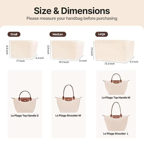 DOSIBAG Waterproof Premium Nylon Purse Organizer Insert for Longchamp Le Pliage Tote Bag (Beige, Large) thumbnail 2