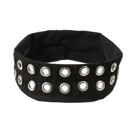Uchyius Grommet Headband, Y2k Wide Eyelet HeadbandS, Elastic Hairband Grunge Accessories Punk Hair Accessories, Stretchy Hair band for Women (Black, Style-2) thumbnail 6