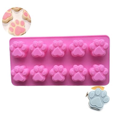 Elome Silicone Ice Tray Mini Animal Dog Cat Paw Print Cupcake Muffin Baking Cup Mold, Ice Cube Chocolate Soap Candle Tray Pink thumbnail 5