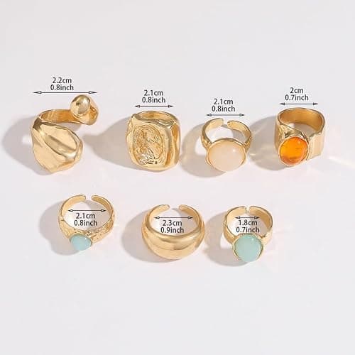 Todenb Chunky Gold Rings for Women，Open Stackable Tiger's Eye Stone Statement Rings Set Silver Vintage Knuckle Ring Fashion Chunky Jewelry Accessories thumbnail 4