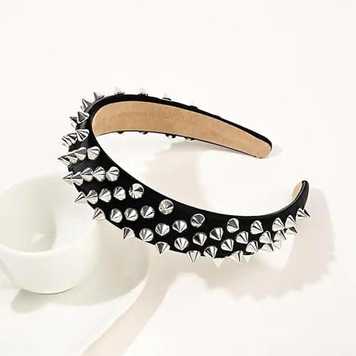 BaBakiak Punk Studded Headband, Rock Roll Hair Band, Spike Hair Clips for Halloween Cosplay Party (Black) thumbnail 2