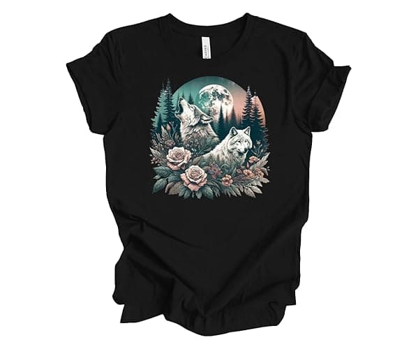 Trenz Shirt Company Floral Dire Wolves Women's Shirt-Comfy Wolf Tshirt for Women, Elegant Wolf Pack T Shirt - Image 1