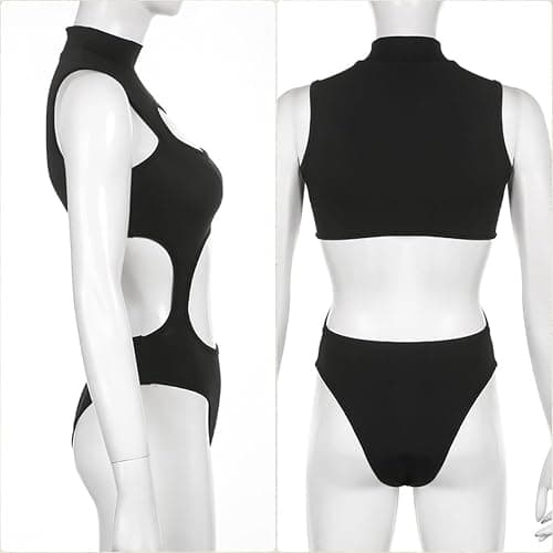SINROYEE Sexy Hollow Out Women Bodysuit Summer Streetwear Outfit Gothic Jumpsuit T Shirt Short Sleeve Sleeveless (Size: Medium) thumbnail 5
