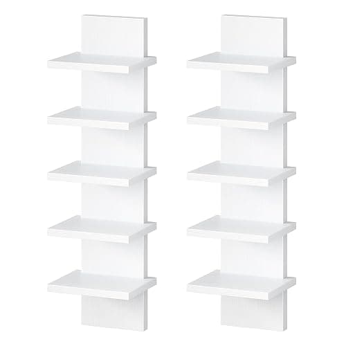 HOOBRO 5 Tier Wall Shelf Unit, 2 Pack Floating Shelves Wall Mounted, Wall Mount Vertical Shelving, Floating Storage Rack, Organizer Tall Tower Design for Livingroom, Bedroom, Kitchen, White WT18BJP201 thumbnail 8
