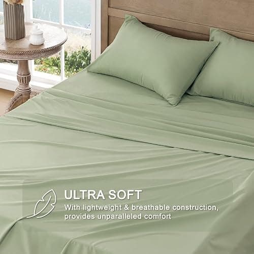 FreshCulture Queen Sheet Set - Ultra Soft Sheets for Queen Size Bed - Brushed Microfiber - Deep Pockets - Easy Care - Cooling & Breathable - 4 Pieces Hotel Luxury Queen Bed Sheets (Sage Green) thumbnail 2