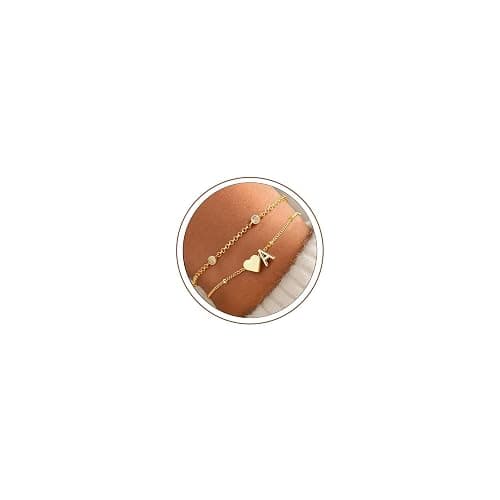 Turandoss Heart Initial Bracelets for Teen Girls, Jewelry Gifts for Girls | Dainty 14K Gold Plated Layered Initial A-Z Bracelets, Birthday Ideal Gifts for 6 7 8 9 10 11 12 13 14 15 16 Years Old Girls - Image 1
