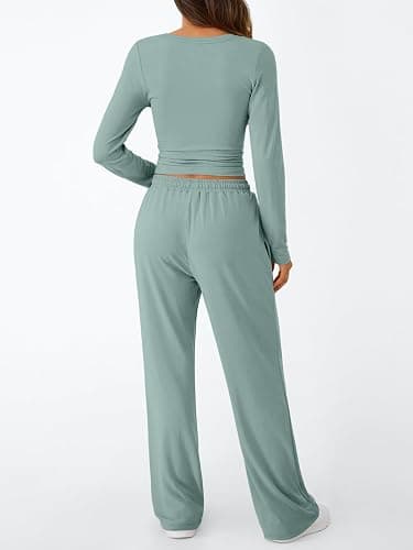 Trendy Queen Women's 2 Piece Matching Lounge Set Long Sleeve Slightly Crop Top Wide Leg Pants Casual Sweatsuit thumbnail 4